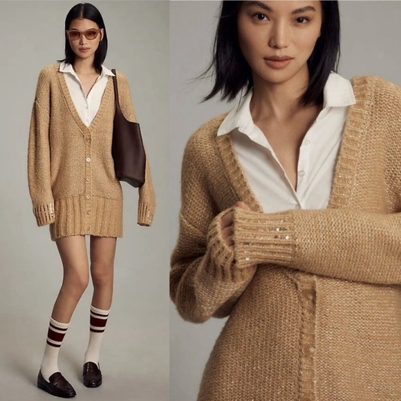 Anthropologie MAEVE Layered Sparkle Cardigan Sweater Dress - Picture 2 of 8